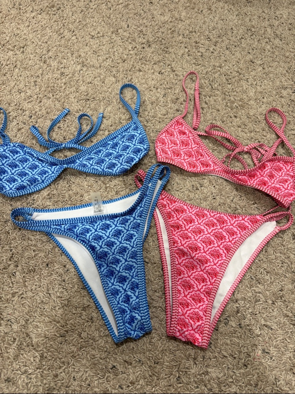 SHEIN Pink & Blue Scallop-Print Bikini Set